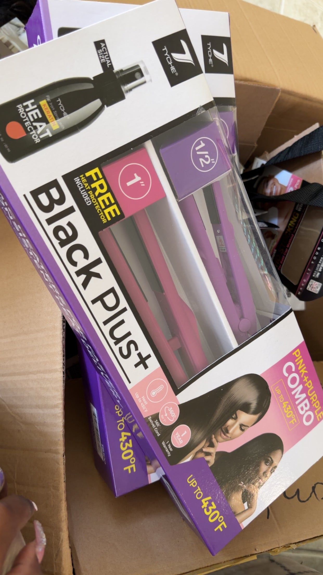 3-in-1 Tyche Ceramic Flat Iron 1" and 1/2" Combo+heat protecting spray